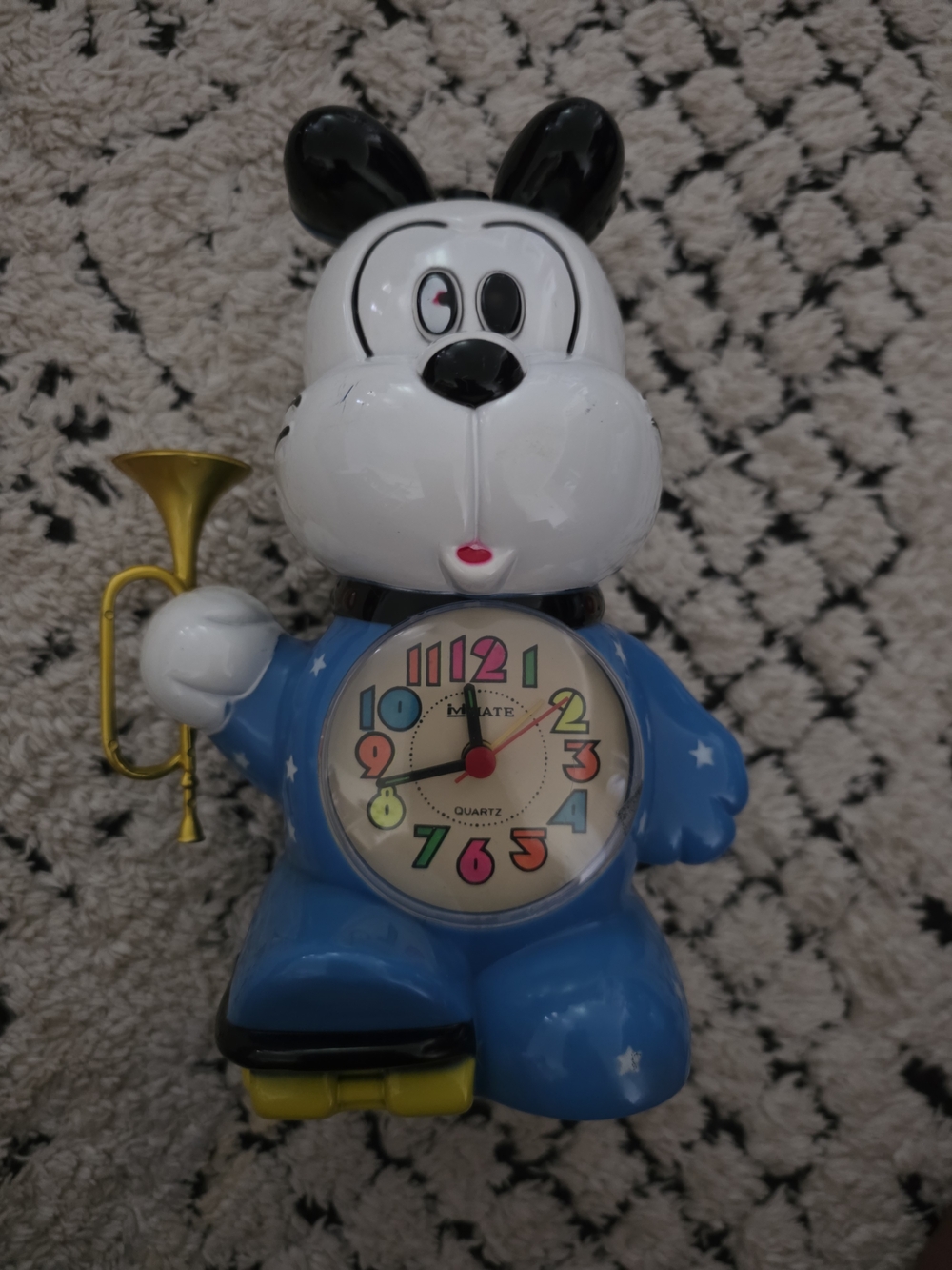 Kids Blue Cartoon Clock Toy with Trumpet - Quartz Alarm